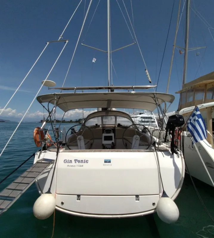 Cockpit of Gin Tonic, a Bavaria 51 Cruiser sailboat at Kontokali, Greece