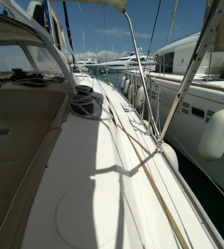 Deck of Gin Tonic, a Bavaria 51 Cruiser sailboat at Kontokali, Greece