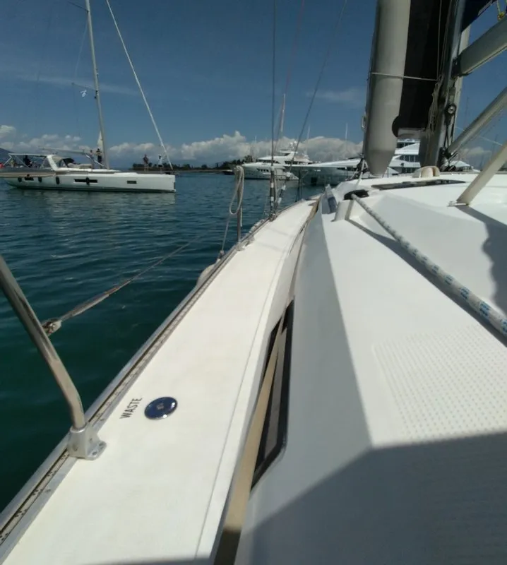 Deck of Gin Tonic, a Bavaria 51 Cruiser sailboat at Kontokali, Greece