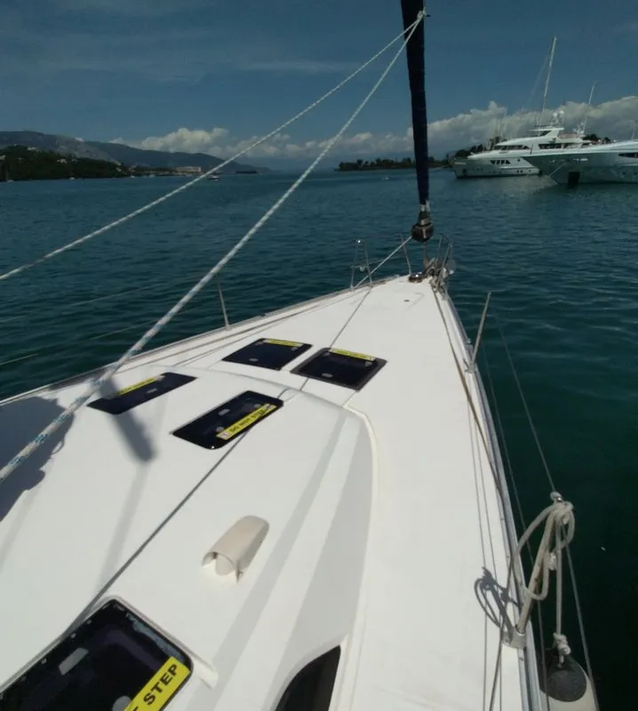 Deck of Gin Tonic, a Bavaria 51 Cruiser sailboat at Kontokali, Greece