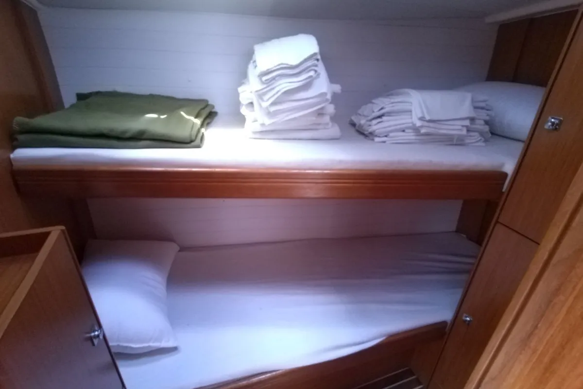 Cabin on Gin Tonic, a Bavaria 51 Cruiser sailboat at Kontokali, Greece