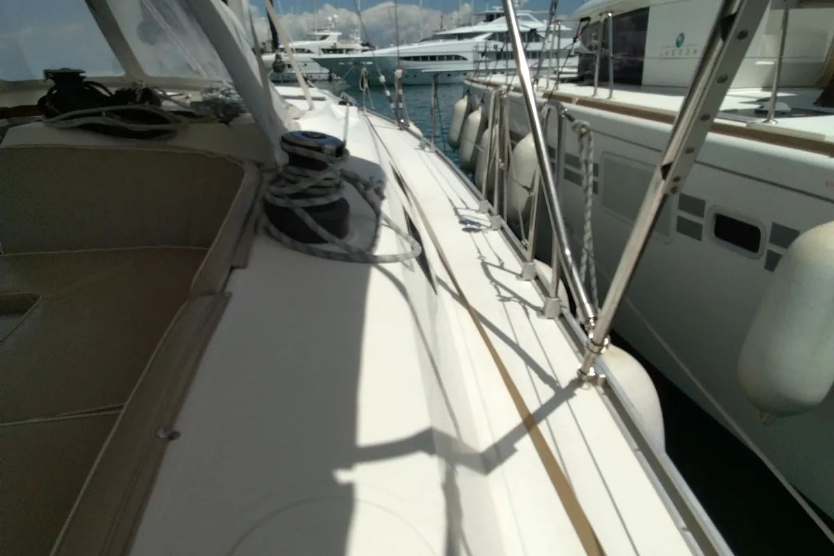 Deck of Gin Tonic, a Bavaria 51 Cruiser sailboat at Kontokali, Greece