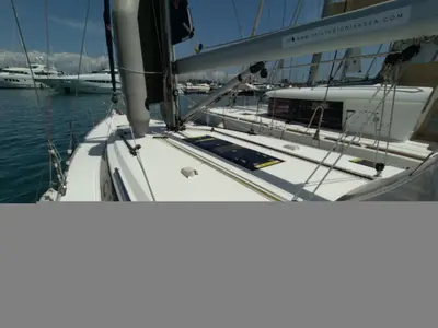 Deck of Gin Tonic, a Bavaria 51 Cruiser sailboat at Kontokali, Greece