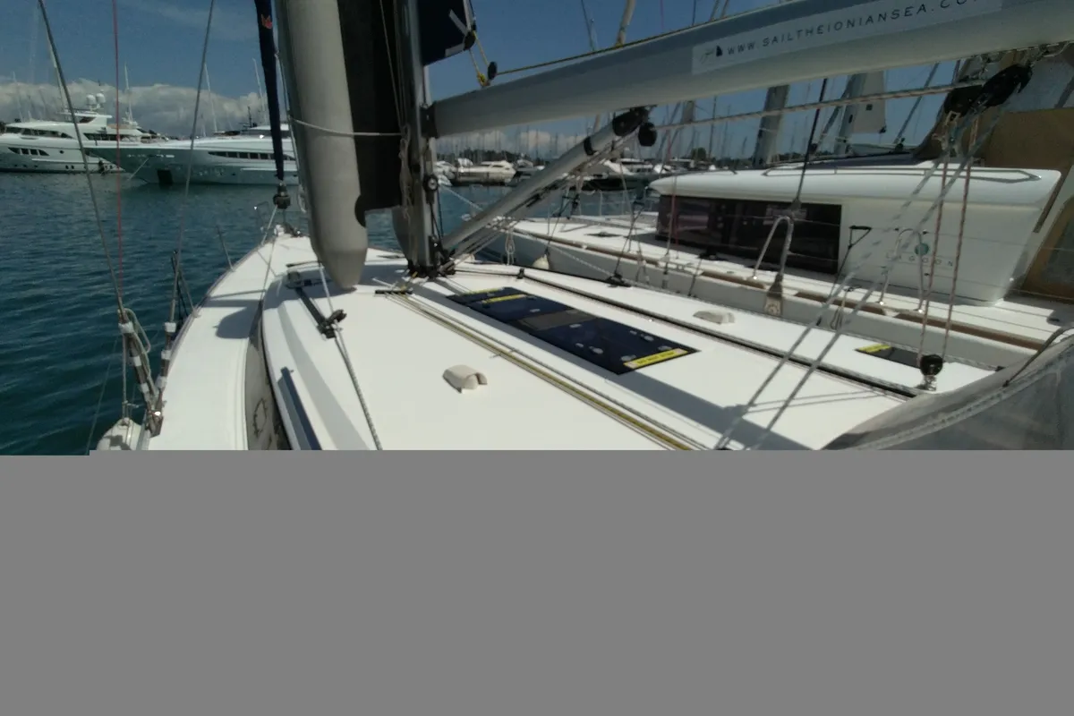 Deck of Gin Tonic, a Bavaria 51 Cruiser sailboat at Kontokali, Greece