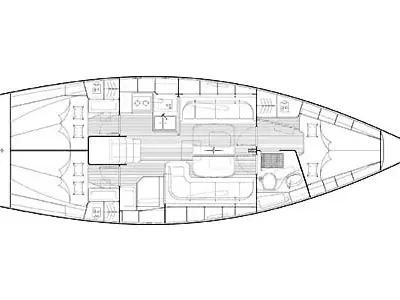 Floor plan of White Lady, a Bavaria 38 Cruiser sailboat at Fisksätra, Sweden