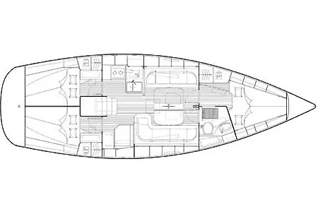 Floor plan of White Lady, a Bavaria 38 Cruiser sailboat at Fisksätra, Sweden