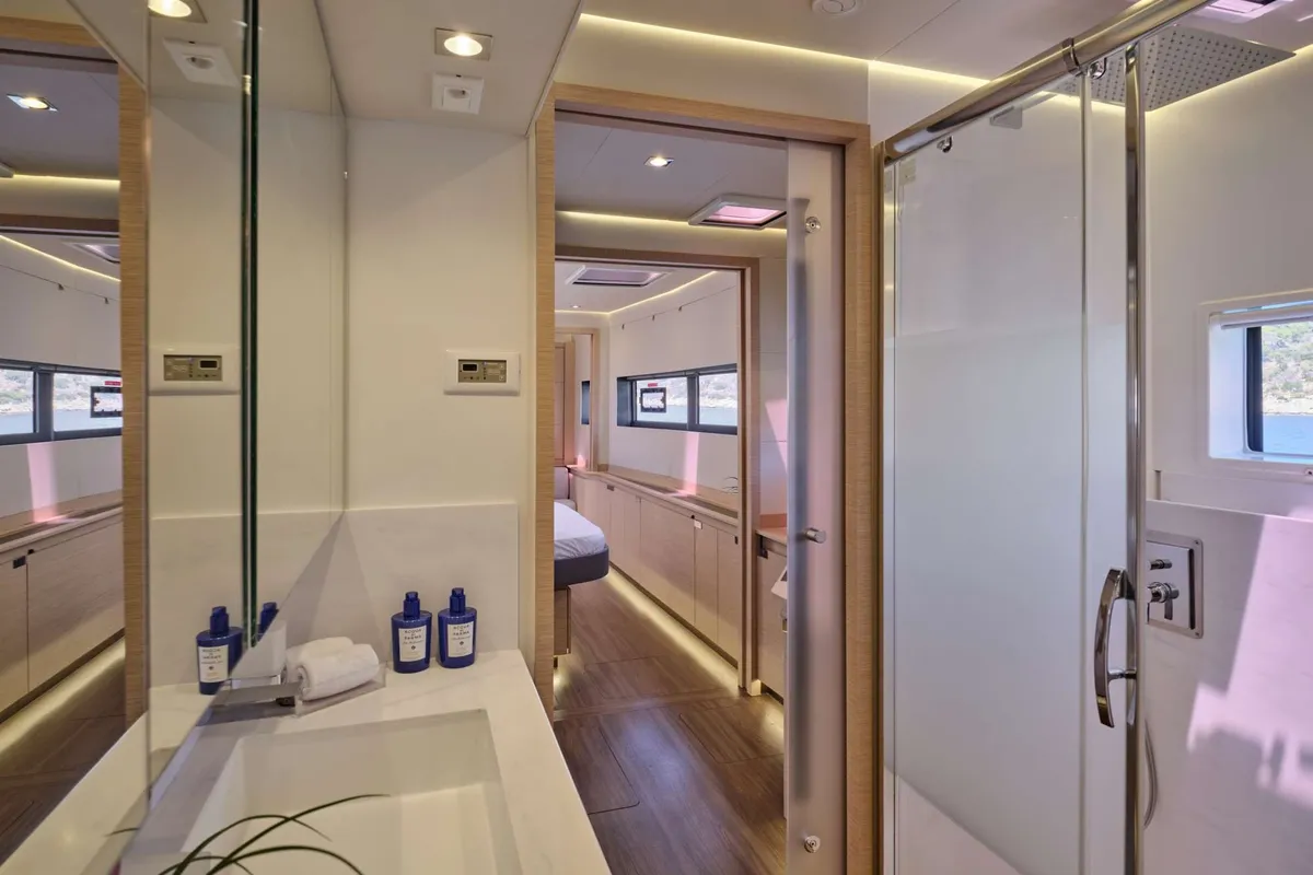 Serenissima, a Fountaine Pajot Alegria 67 catamaran at Municipal Unit of Nea Peramos, Greece