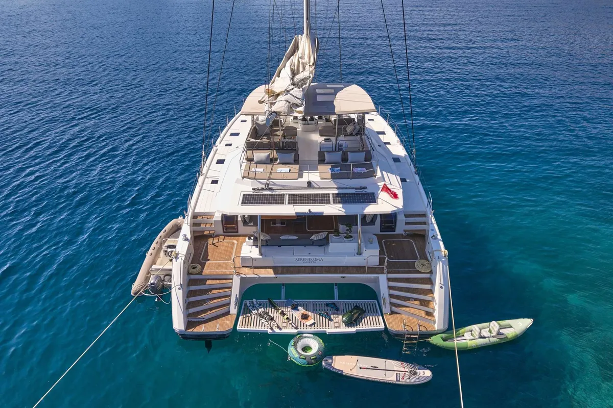 Serenissima, a Fountaine Pajot Alegria 67 catamaran at Municipal Unit of Nea Peramos, Greece