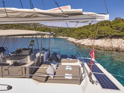 Serenissima, a Fountaine Pajot Alegria 67 catamaran at Municipal Unit of Nea Peramos, Greece
