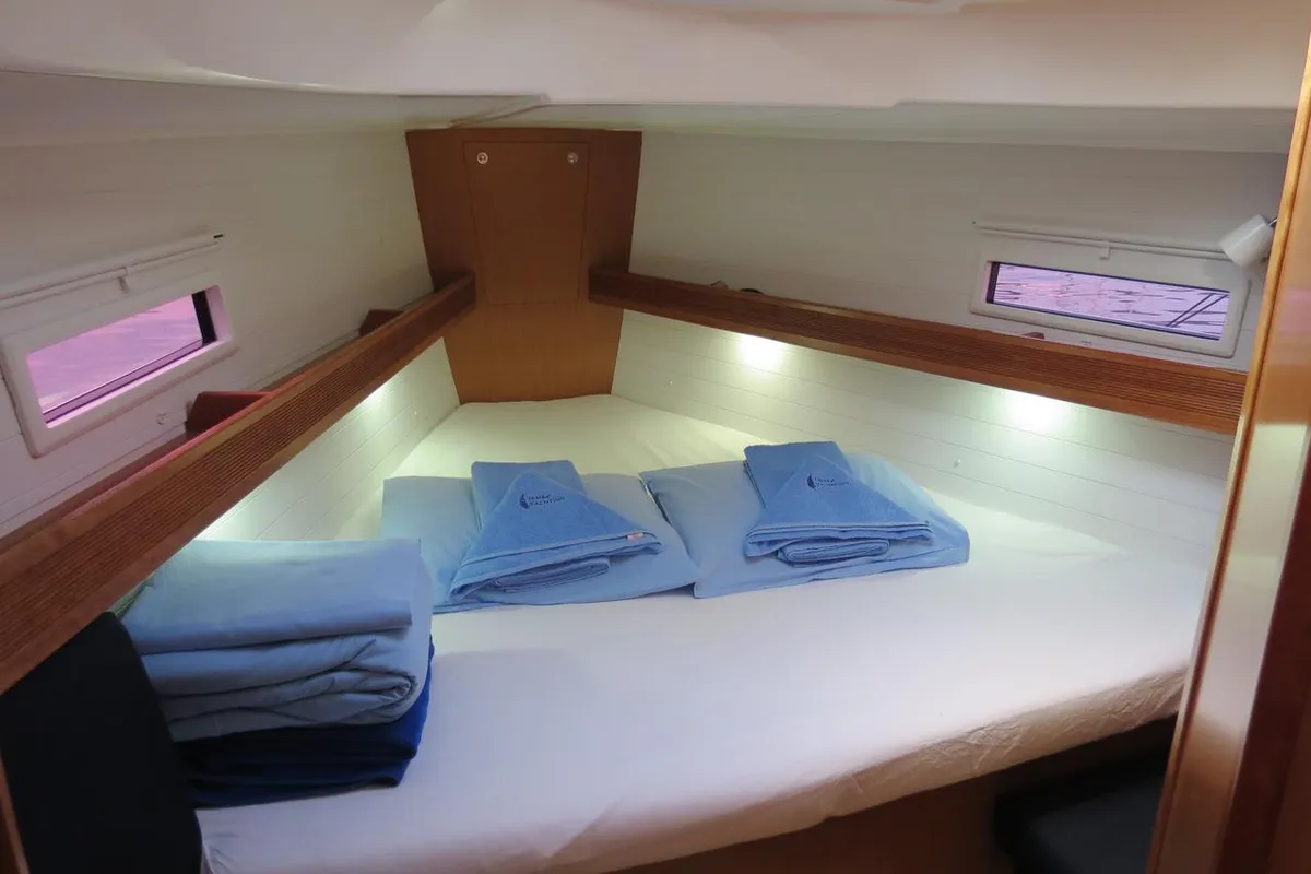 Cabin on Vega, a Bavaria Cruiser 40 sailboat at Fethiye, Turkey