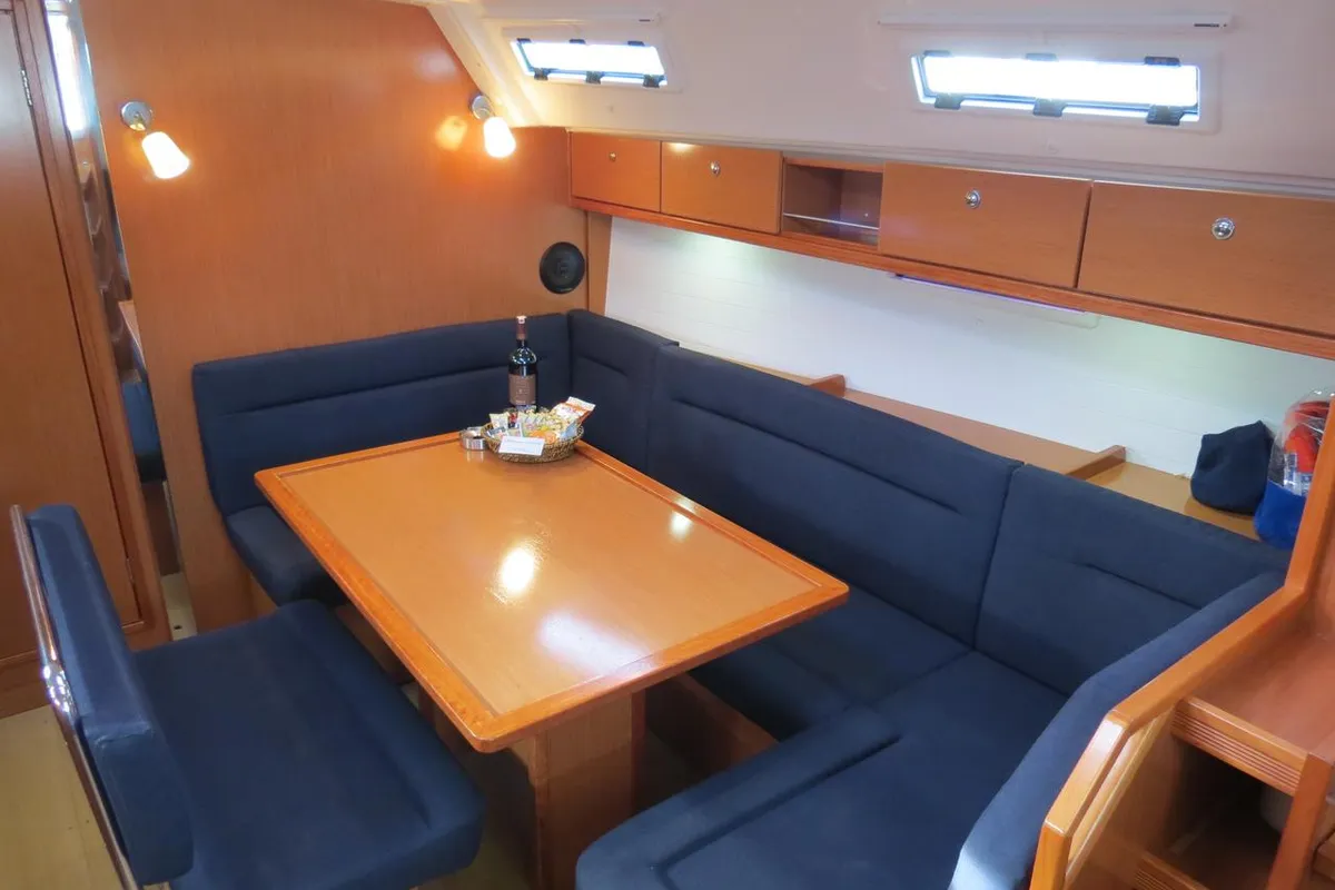 Salon of Vega, a Bavaria Cruiser 40 sailboat at Fethiye, Turkey
