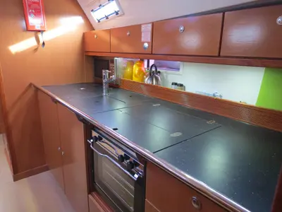 Galley of Vega, a Bavaria Cruiser 40 sailboat at Fethiye, Turkey