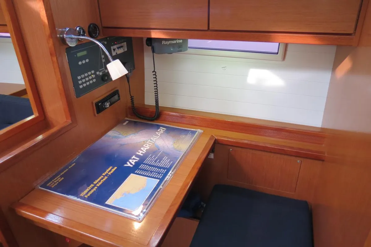 Salon of Vega, a Bavaria Cruiser 40 sailboat at Fethiye, Turkey
