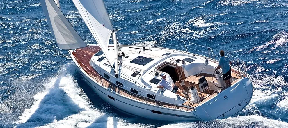 Exterior view of Vega, a Bavaria Cruiser 40 sailboat at Fethiye, Turkey