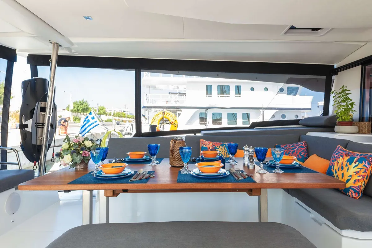 Amante, a Fountaine Pajot Aura 51 catamaran at Municipal Unit of Rhodes, Greece