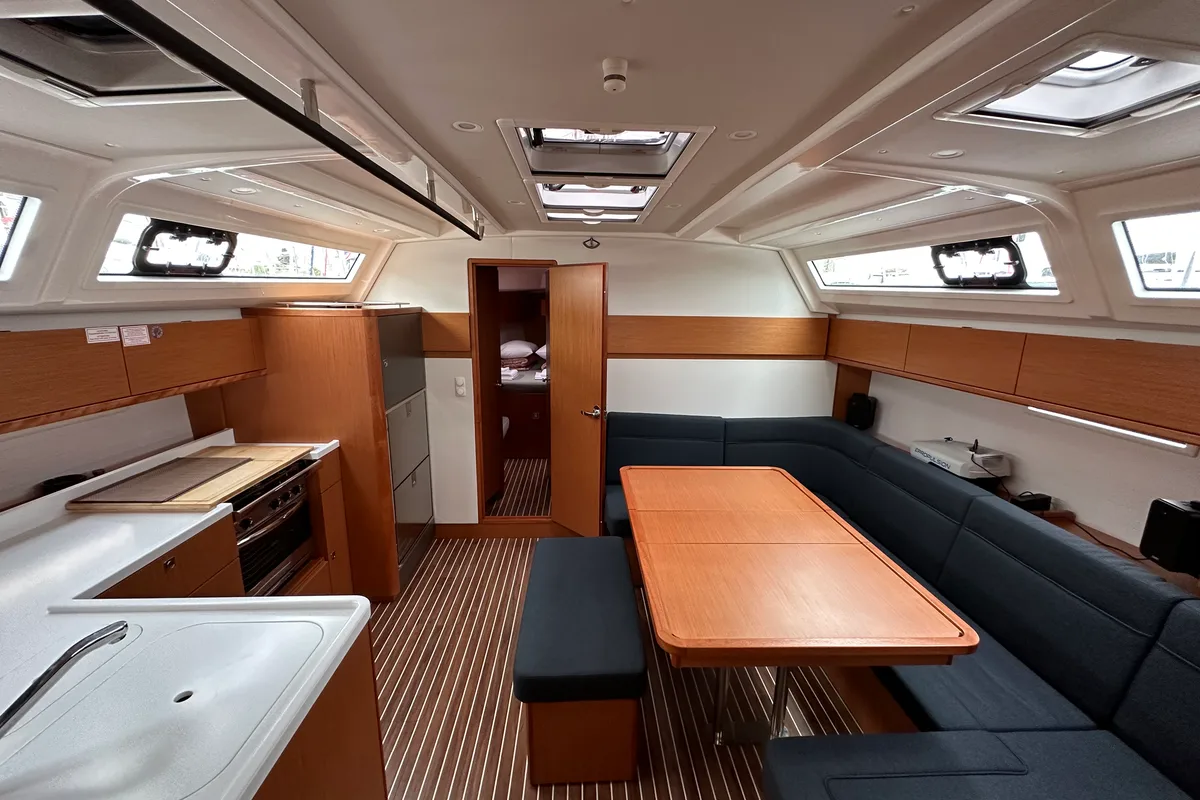 Salon of Nefeli, a Bavaria Cruiser 46 Style sailboat at Athens, Greece