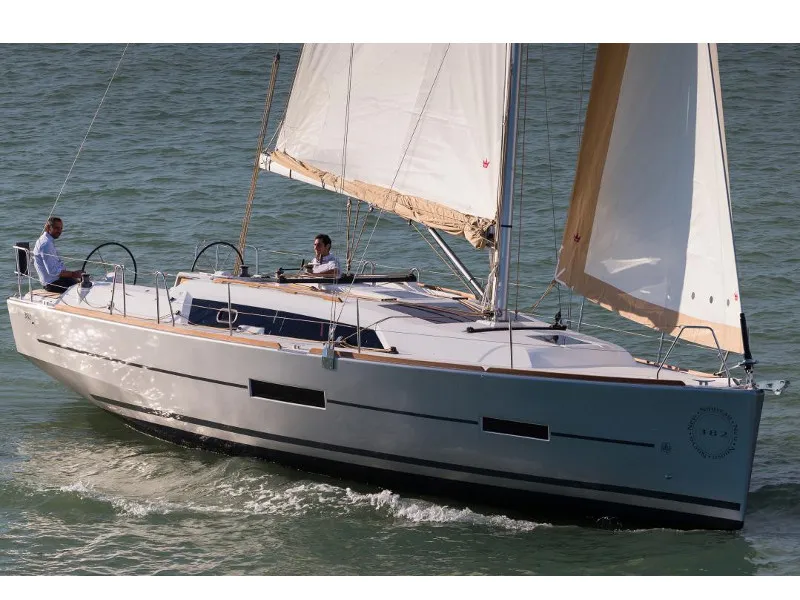 Exterior view of Wanderlust, a Dufour 382 Grand Large sailboat at Kos, Greece