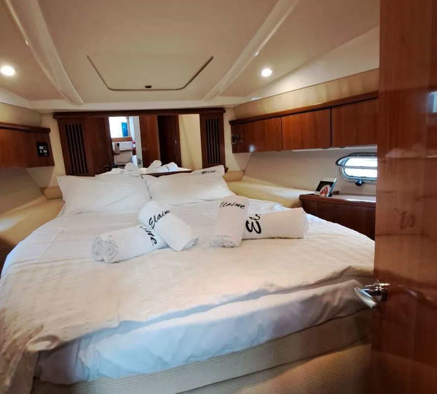 Cabin on Elaine, a Sealine S38 motorboat at Municipal Unit of Rhodes, Greece