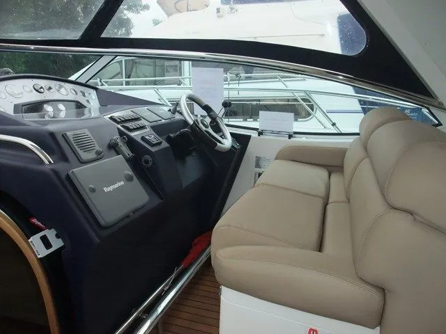 Cockpit of Elaine, a Sealine S38 motorboat at Municipal Unit of Rhodes, Greece