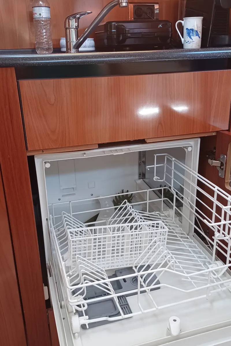 Galley of Elaine, a Sealine S38 motorboat at Municipal Unit of Rhodes, Greece