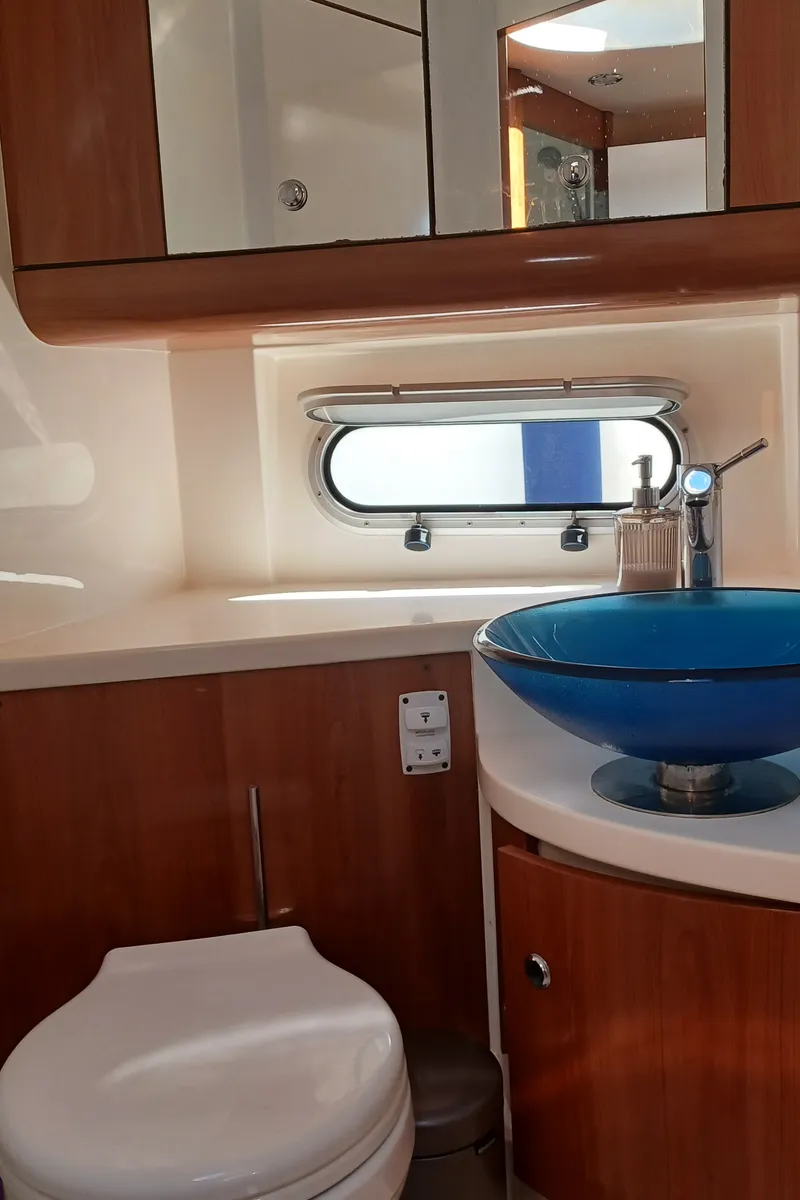 Head on Elaine, a Sealine S38 motorboat at Municipal Unit of Rhodes, Greece
