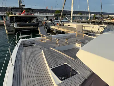 Deck of Blue Lagoon, a Bali 5.4 catamaran at Valencia, Spain