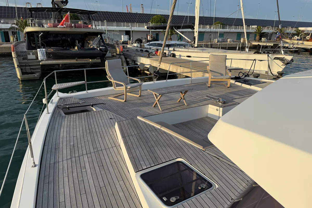 Deck of Blue Lagoon, a Bali 5.4 catamaran at Valencia, Spain