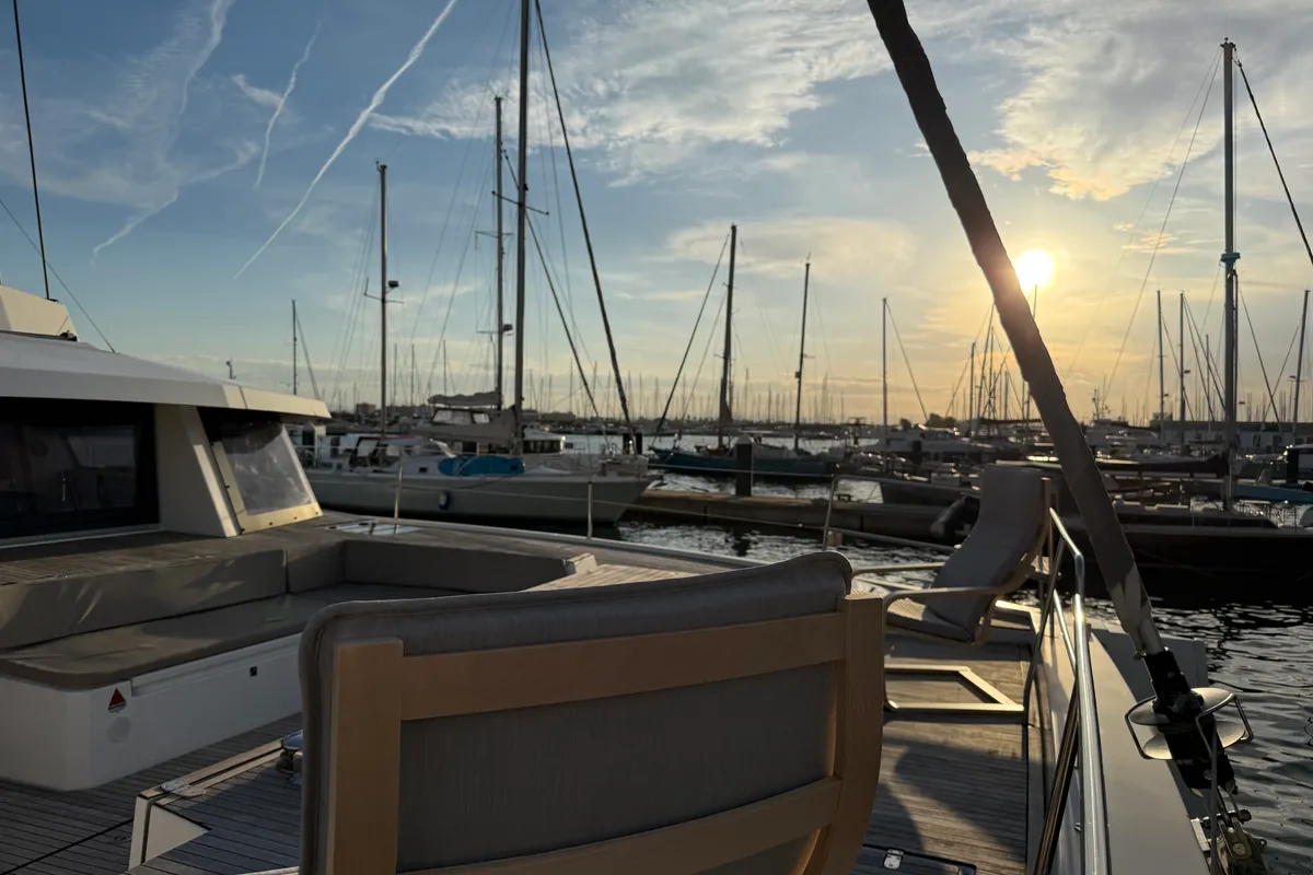 Deck of Blue Lagoon, a Bali 5.4 catamaran at Valencia, Spain