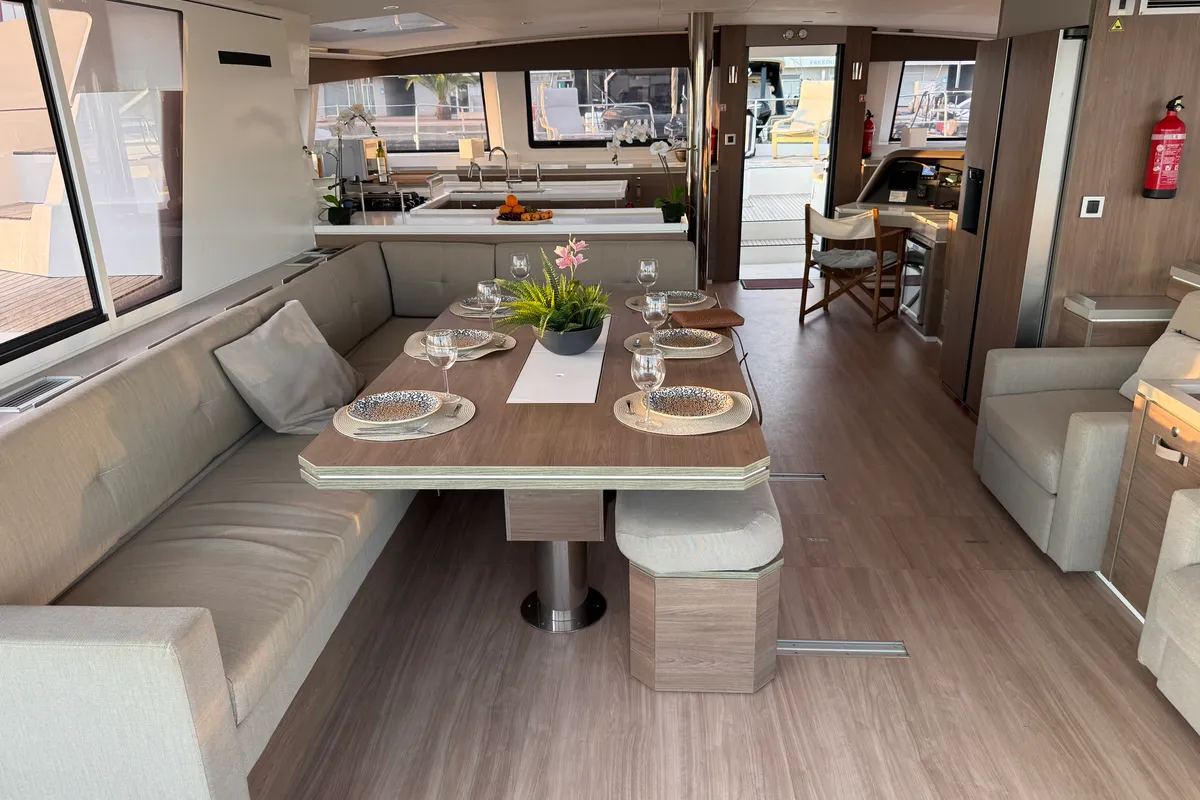 Salon of Blue Lagoon, a Bali 5.4 catamaran at Valencia, Spain