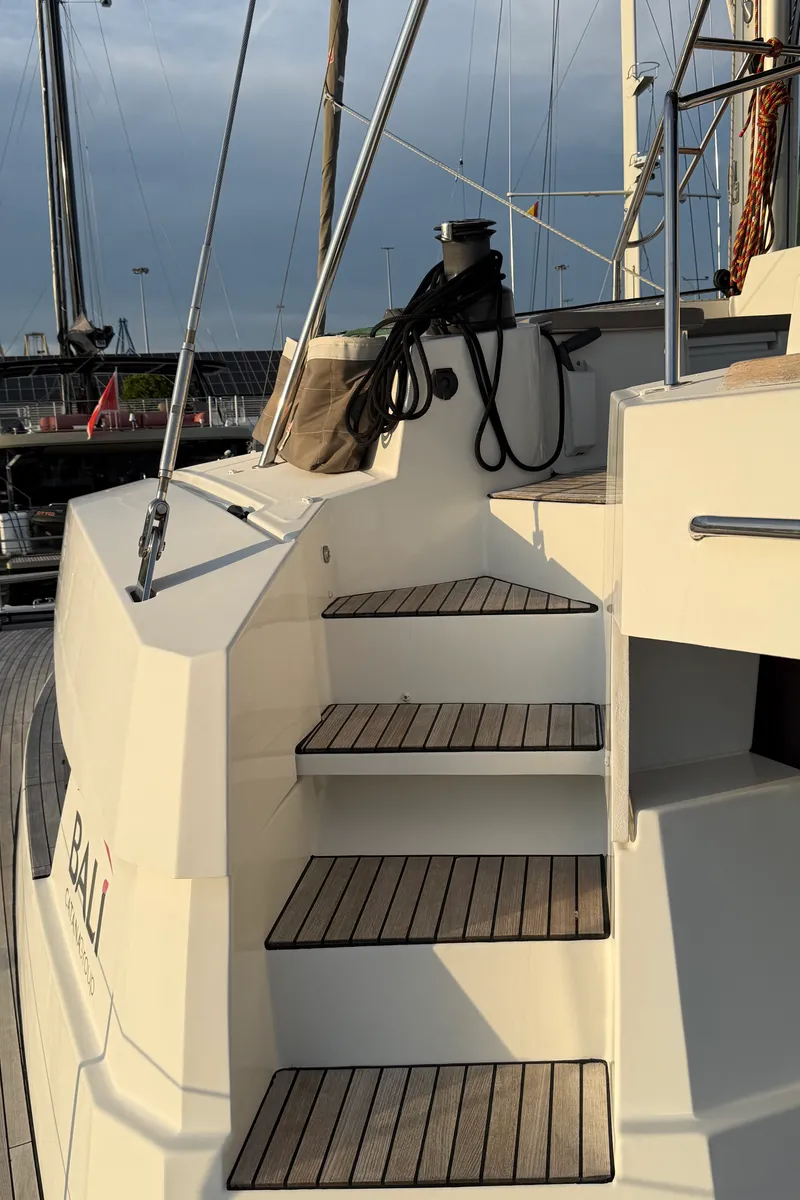 Exterior view of Blue Lagoon, a Bali 5.4 catamaran at Valencia, Spain