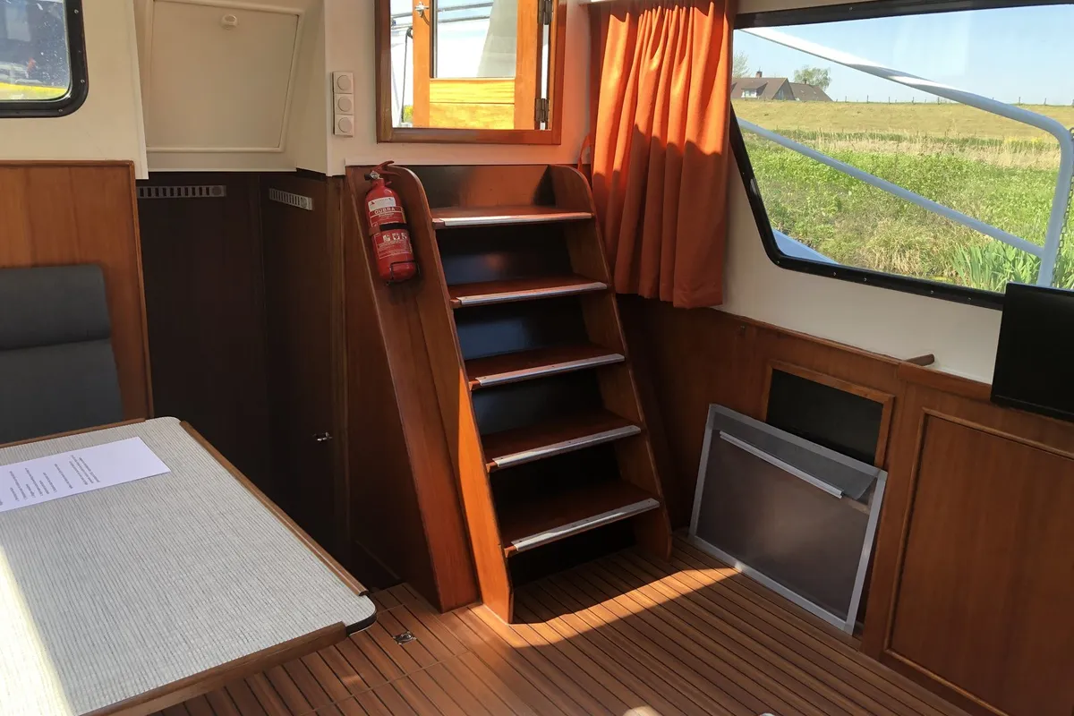 Salon of Lucida, a Gulet Merenpoort 1100s motorboat at Heukelum, Netherlands