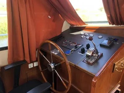 Cockpit of Lucida, a Gulet Merenpoort 1100s motorboat at Heukelum, Netherlands