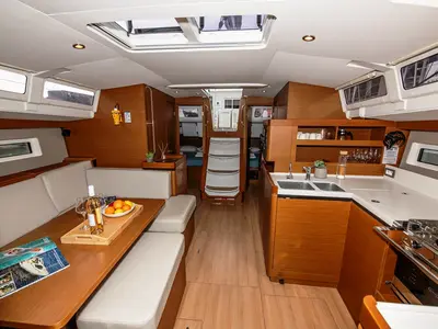 Salon of Lara, a Jeanneau Sun Odyssey 490 sailboat at Neo Klima, Greece
