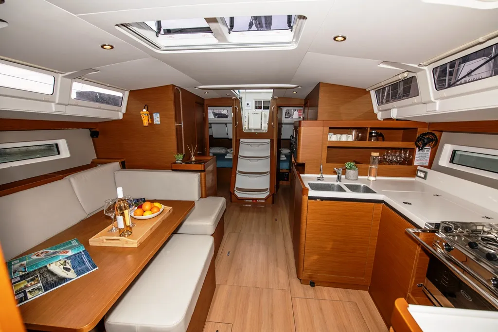 Salon of Lara, a Jeanneau Sun Odyssey 490 sailboat at Neo Klima, Greece