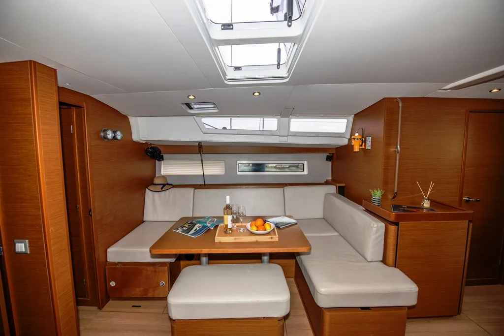 Salon of Lara, a Jeanneau Sun Odyssey 490 sailboat at Neo Klima, Greece