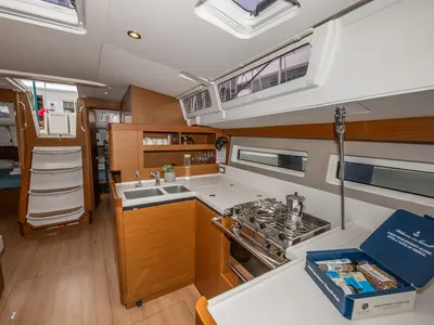Galley of Lara, a Jeanneau Sun Odyssey 490 sailboat at Neo Klima, Greece