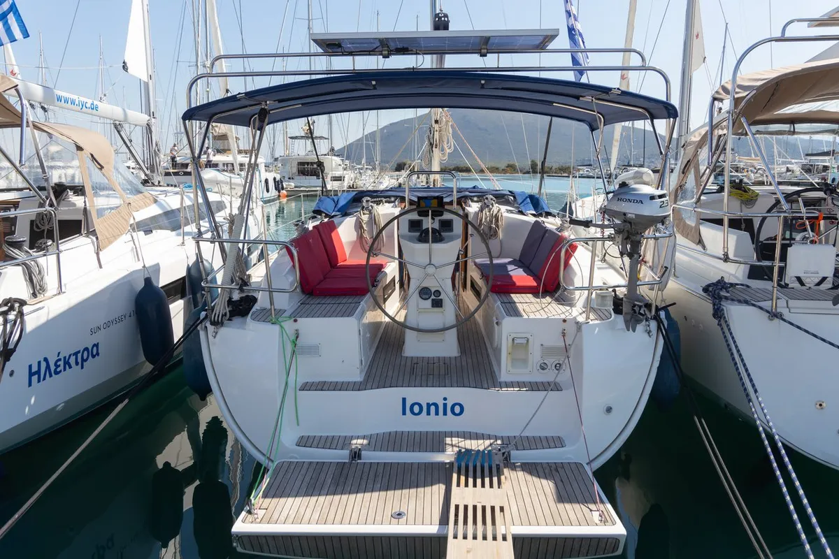 Cockpit of Ionio, a Bavaria Cruiser 36 sailboat at Municipal Unit of Lefkada, Greece