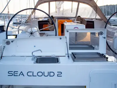Deck of Sea Cloud 2, a Dufour 412 GL sailboat at Grad Pula, Croatia