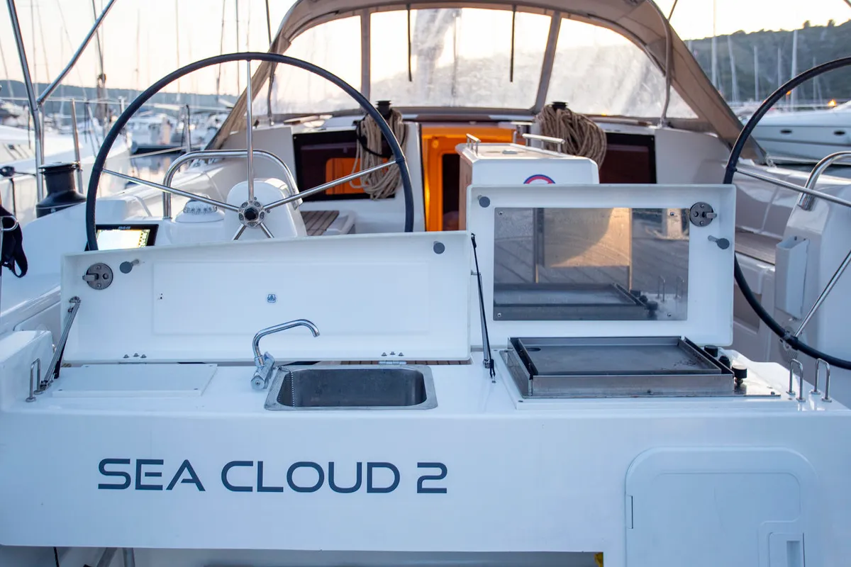 Deck of Sea Cloud 2, a Dufour 412 GL sailboat at Grad Pula, Croatia