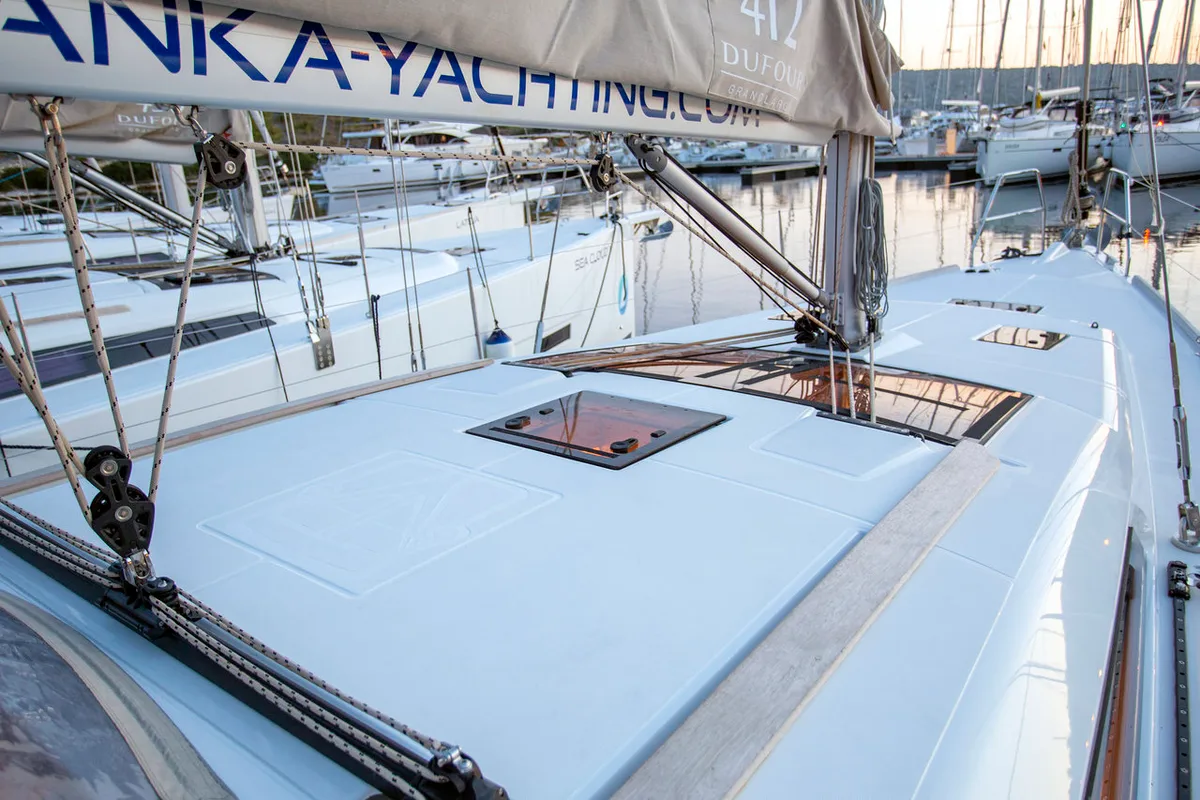 Deck of Sea Cloud 2, a Dufour 412 GL sailboat at Grad Pula, Croatia