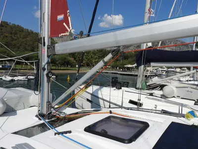 Deck of Moon Shadow, a Elan 444 Impression sailboat at Fethiye, Turkey