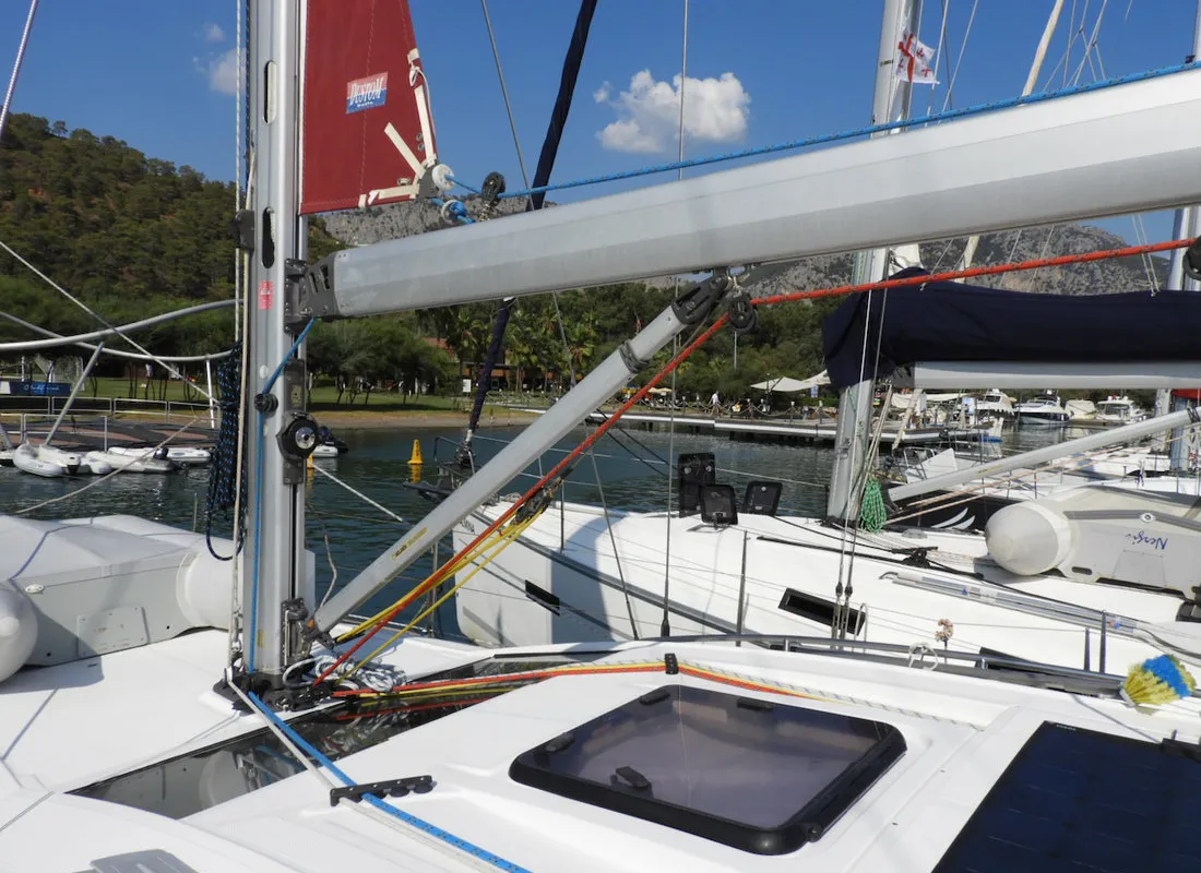 Deck of Moon Shadow, a Elan 444 Impression sailboat at Fethiye, Turkey