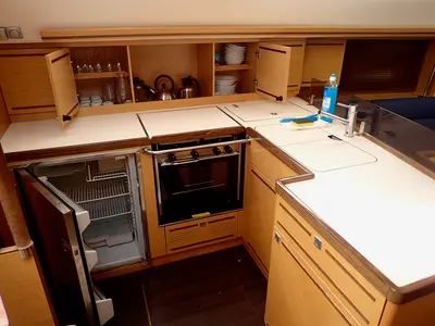 Galley of Moon Shadow, a Elan 444 Impression sailboat at Fethiye, Turkey