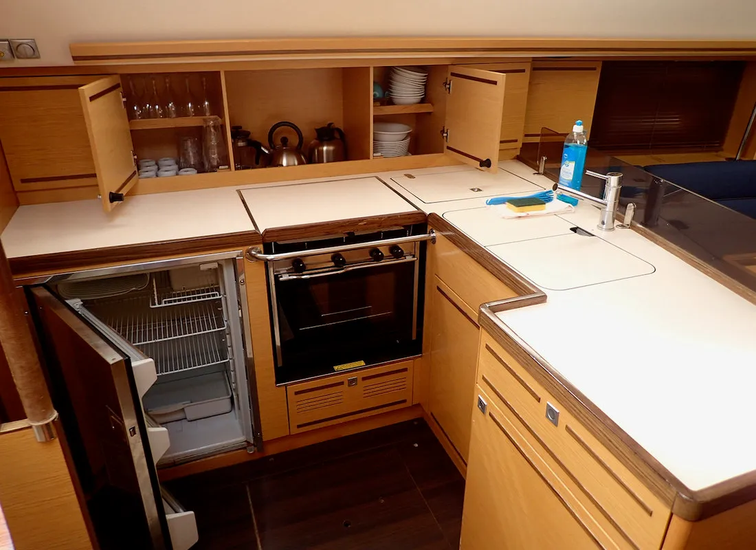 Galley of Moon Shadow, a Elan 444 Impression sailboat at Fethiye, Turkey