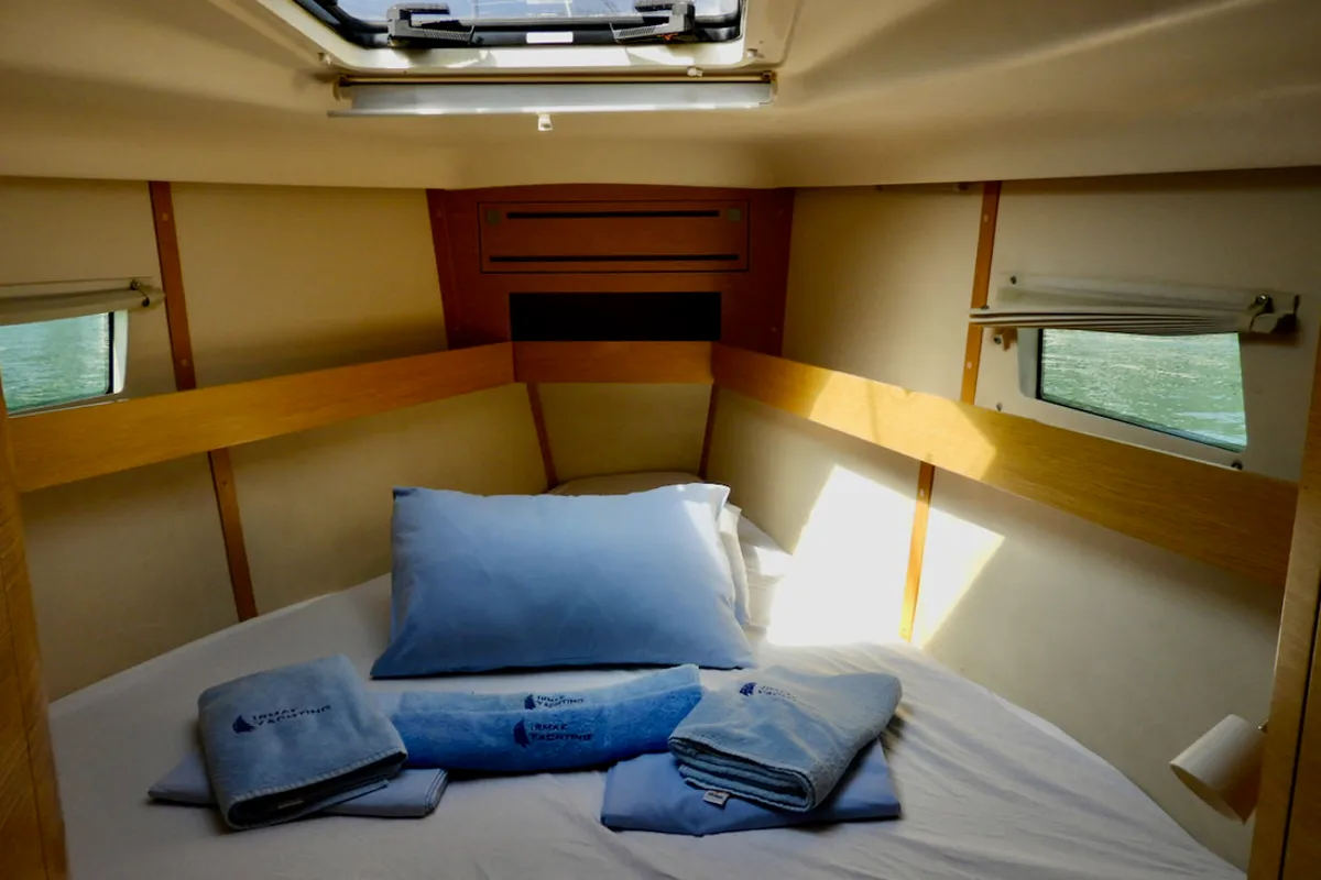 Cabin on Moon Shadow, a Elan 444 Impression sailboat at Fethiye, Turkey