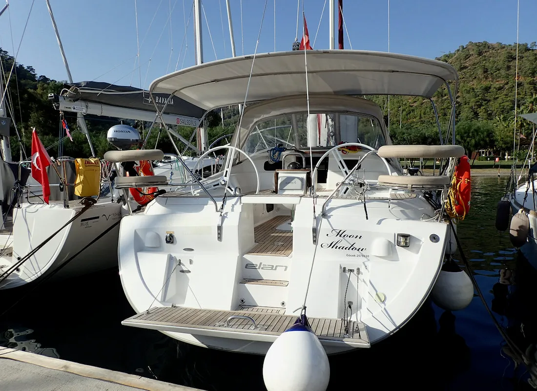 Exterior view of Moon Shadow, a Elan 444 Impression sailboat at Fethiye, Turkey