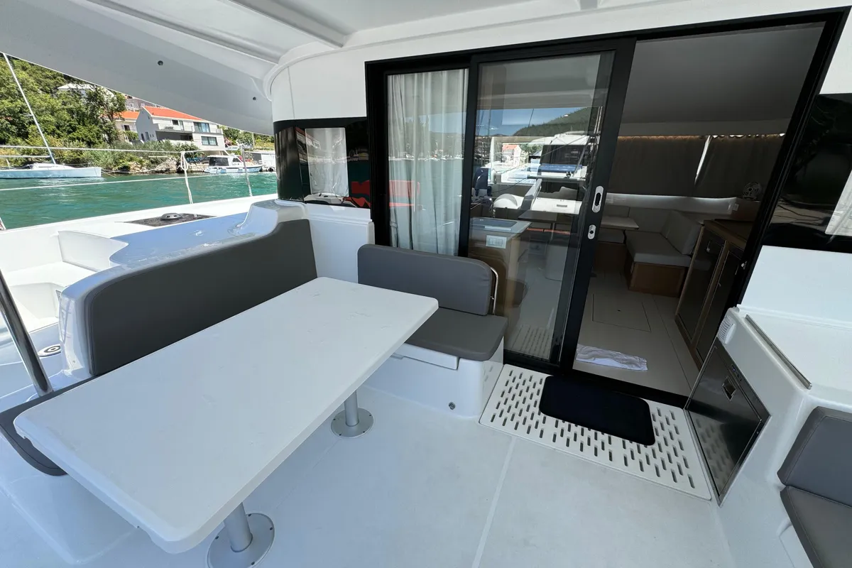 Deck of Blue Kiss, a Excess 14 catamaran at Dubrovnik, Croatia