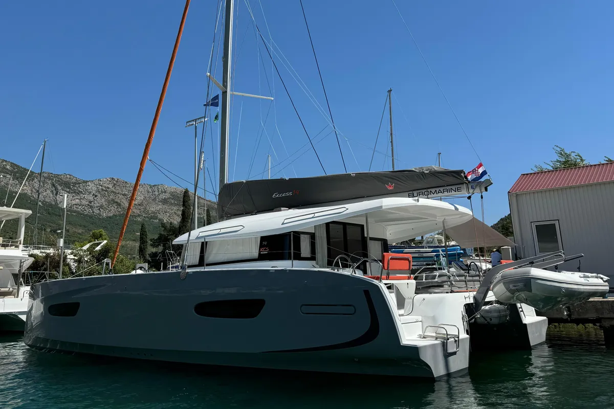 Exterior view of Blue Kiss, a Excess 14 catamaran at Dubrovnik, Croatia