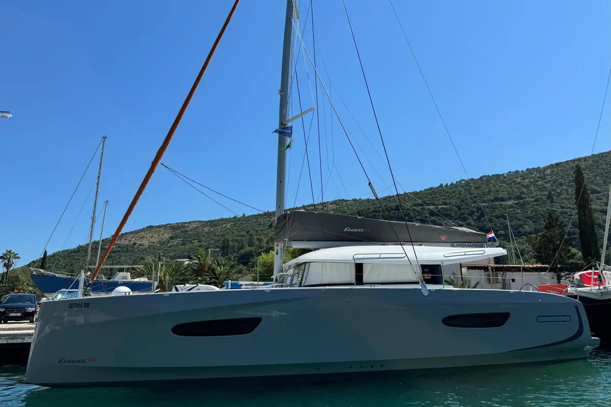 Exterior view of Blue Kiss, a Excess 14 catamaran at Dubrovnik, Croatia