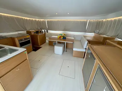 Salon of Blue Kiss, a Excess 14 catamaran at Dubrovnik, Croatia